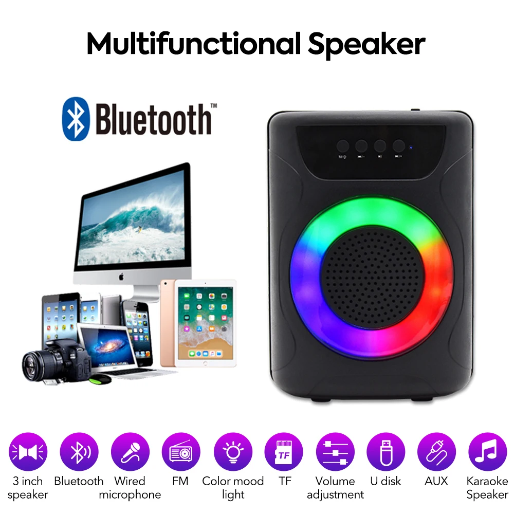 Portable Handbag Speaker Wireless Bluetooth Indoor Outdoor Mp3 LED Karaoke  FM