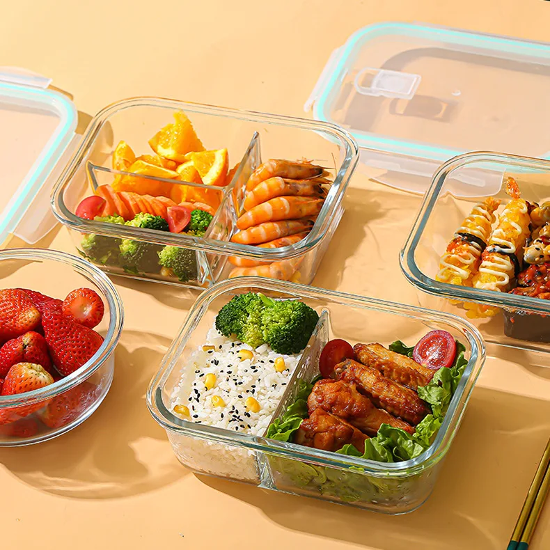 Microwave-Safe Divided Glass Meal Prep Containers - Bento Lunch Box with High Borosilicate Storage Bowls, Assorted Colors