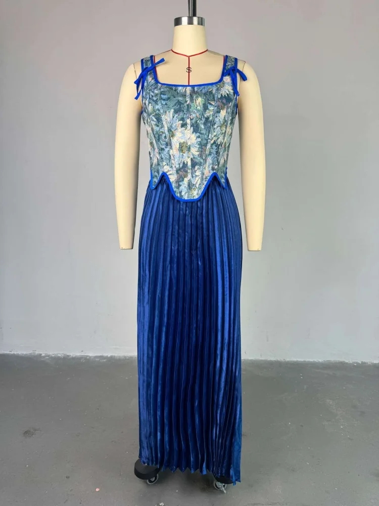 Wmstar Dress Sets Women Wholesale  Summer 2025 New Sweet Floral Print Vest High Waist Pleated Skirt Two Piece Set Dropshopping