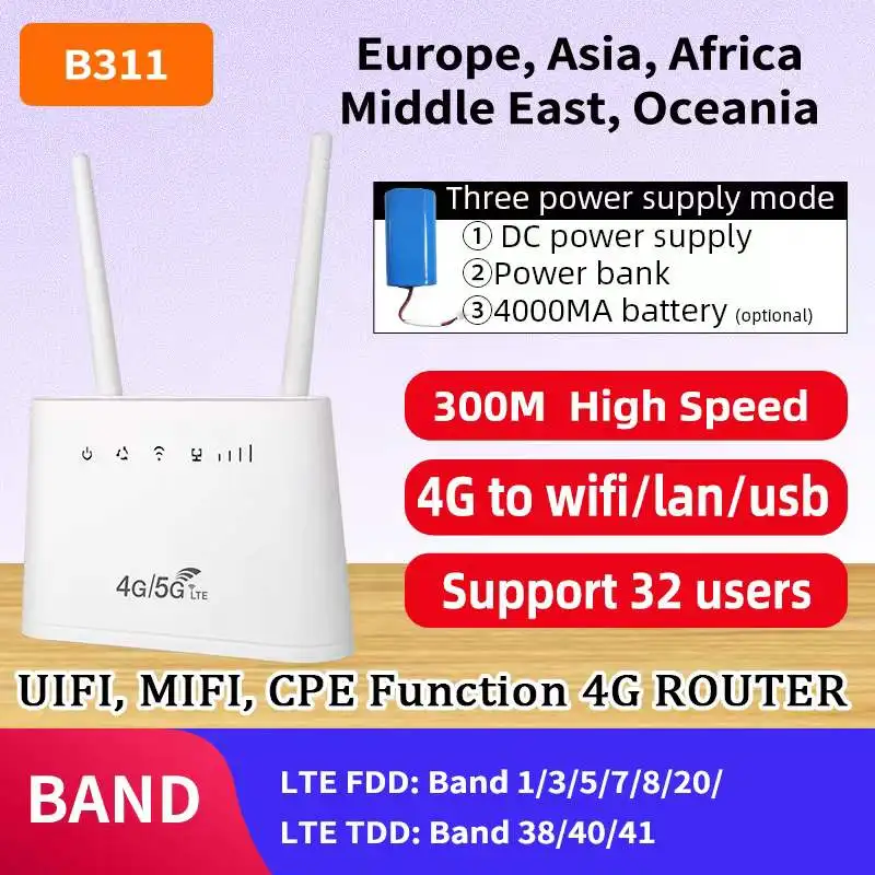 high power wifi extender Siempreloca B311 4000MA Pin Router Wifi 4G Sim Không Dây Wi-Fi Router Nhà Kích Sóng 4G RJ45 WAN LAN modem WIFI Router CPE router range extender Modem-Router Combos