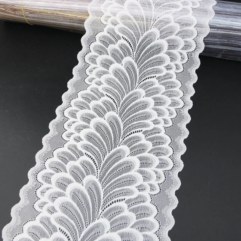 Elegant Elastic Lace Trim - 3 Meters of 22cm Leaf Design for Clothing, Dress Sewing, and Costume Applique
