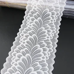 Elegant Elastic Lace Trim - 3 Meters of 22cm Leaf Design for Clothing, Dress Sewing, and Costume Applique (WHITE)