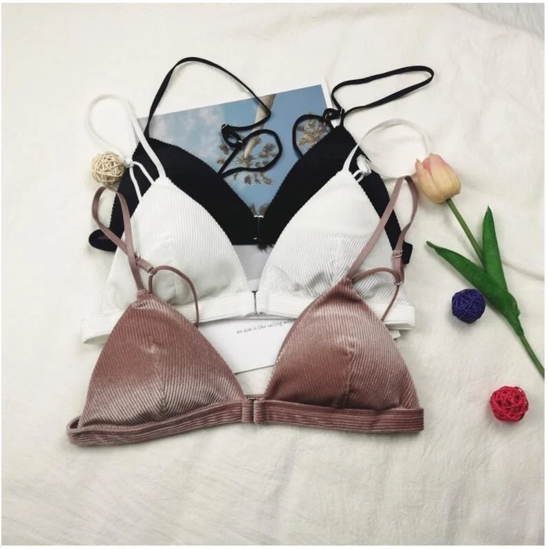 

Женский бархатный бюстгальтер с двойными лямками и застежкой спереди