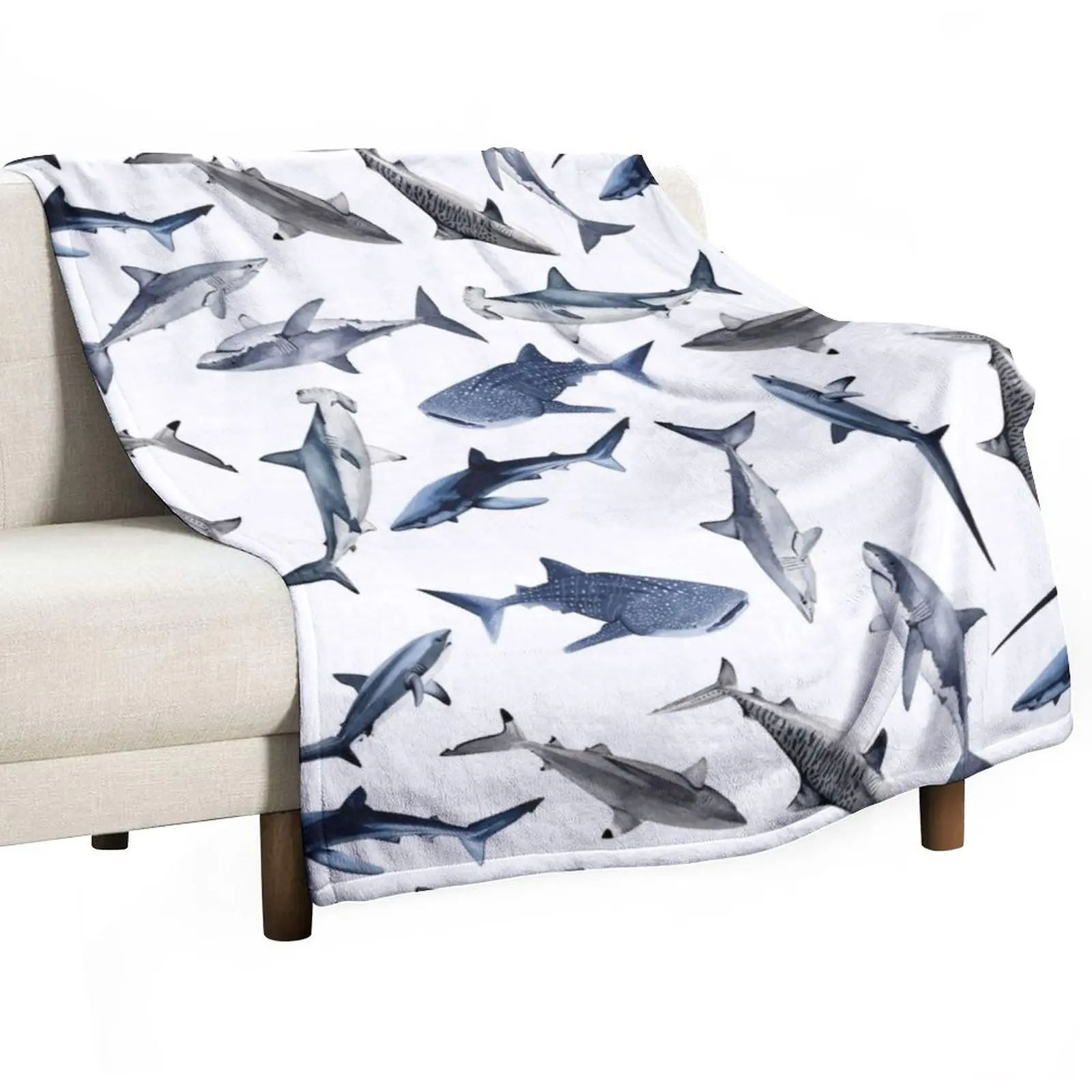 

SHARKS PATTERN (WHITE) Throw Blanket sofa bed valentine gift ideas