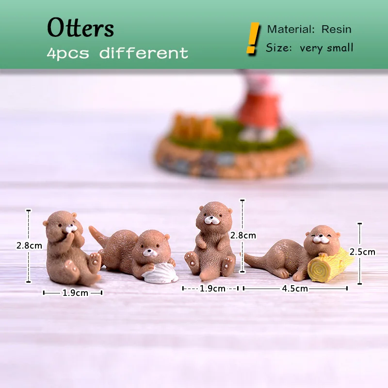 Set of 4 Otter Figurines for DIY Miniature Fairy Garden and Home Decor