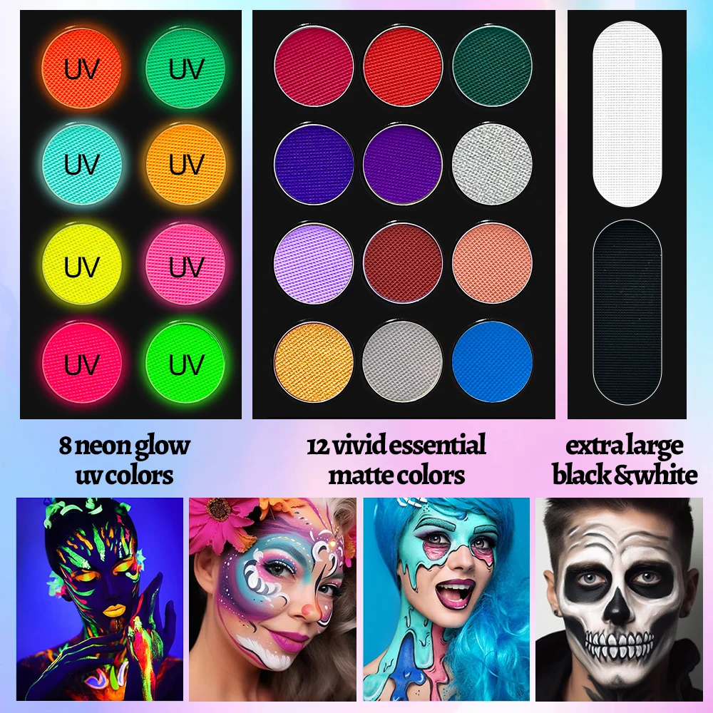 22 Color Face Body Painting Kit for Kids Adults,Face Paint Makeup Palette with Brush,Halloween Carnival Artist Cosplay Art Party 2
