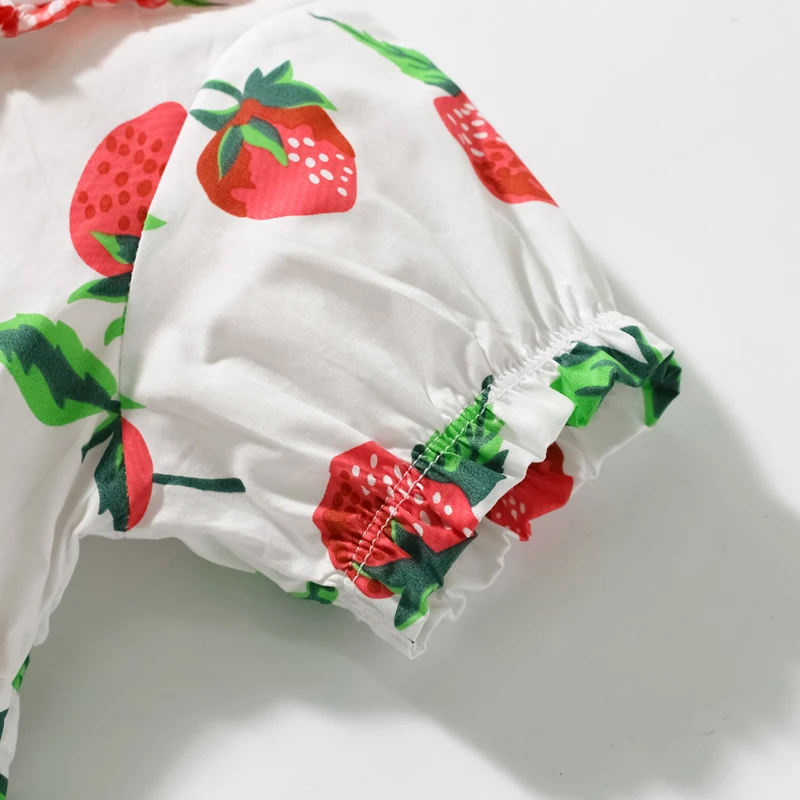 Girls Collar Dresses Strawberry Print Kids Elegant Summer Dresses for Kids Clothes Girls Party Dresses