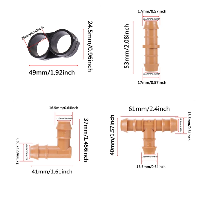 10 db 17 Mm Szögesdarabok Azonosítója 1/2 "Csőcsövek Csatlakozó Csepegtető Öntöző Vonalak Kapcsoló Póló Egyenes Könyök Vége Waterstopper - Image 2