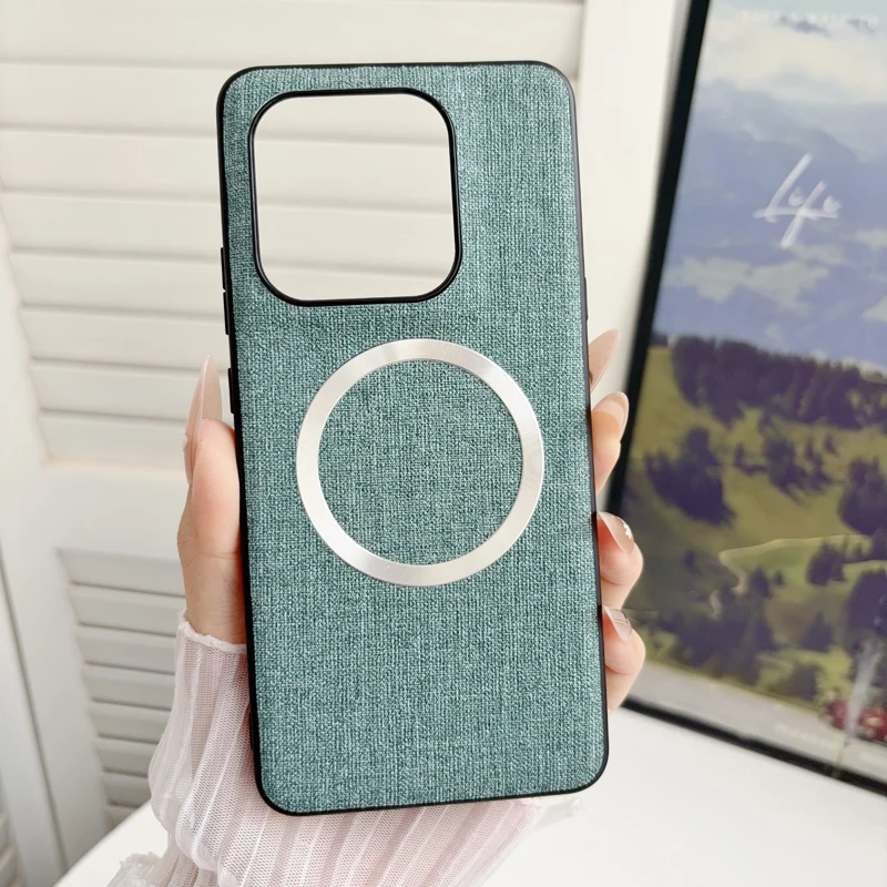 ELVEV Magnetic Premium TPU+PC Woven Cloth Pattern Phone Case Cover