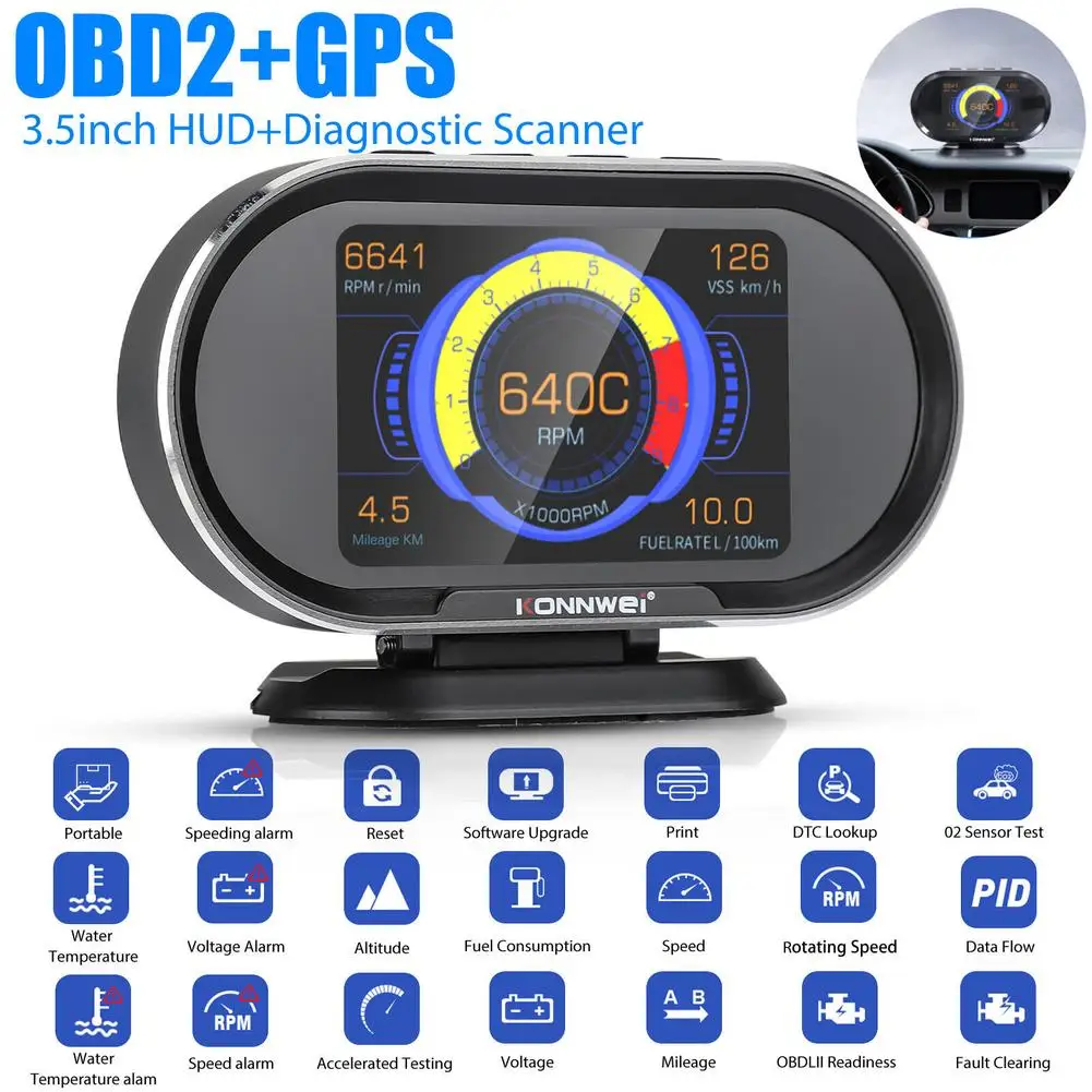 

Kw206 2 In 1 Car Fault Scanner Obd2 Gps Digital Speedometer Hud Head Up Display Alarm Diagnostic Tool