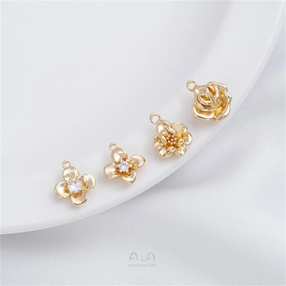 14K 골드 꽃 장미 펜던트 꽃 봉오리 꽃 펜던트 Diy 팔찌 귀걸이 펜던트