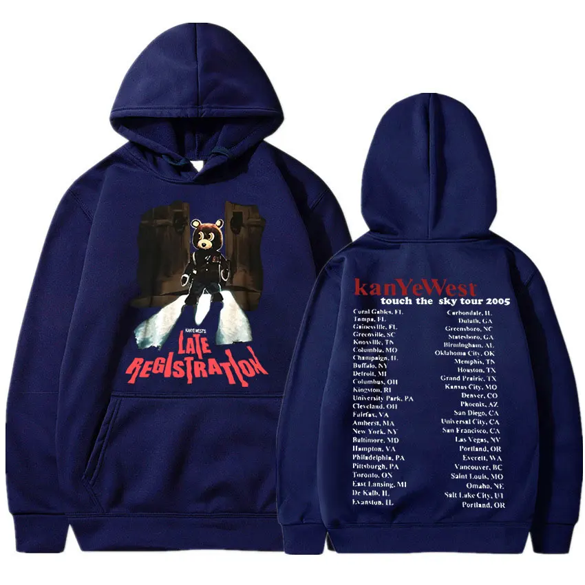 Vintage 2005 Kanye West Late Registration Tour Hoodie Graphic Hip Hop Harajuku Sweatshirts Unisex Pullover Male Streetwear
