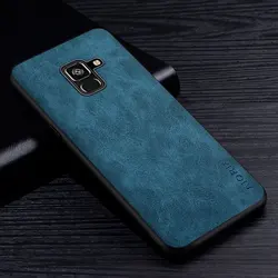 Premium Scratch-Resistant PU Leather Phone Case - Solid Color Cover for Galaxy A8 Plus 2018 (Dark Blue)