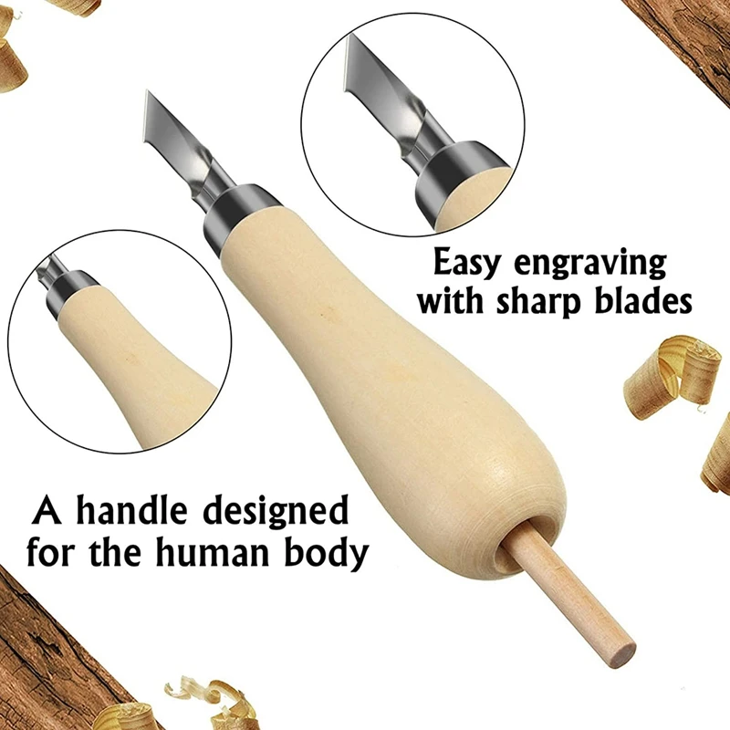 Lino Block Cutting Rubber Stamp Carving Tools 5 Blade Wood Handle Printmaking Carving Tools Set