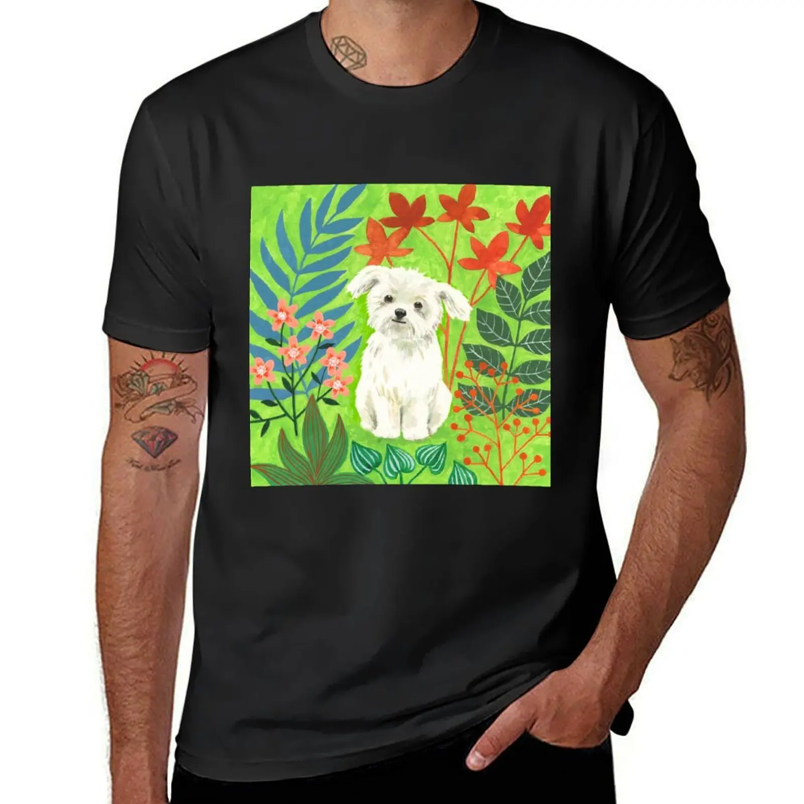 

Bichon Frise in a garden T-shirt summer clothes heavyweights customs design your own heavyweight t shirts for men