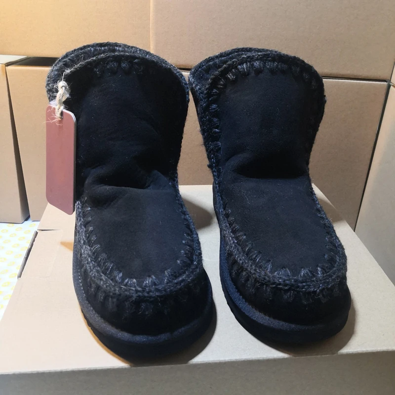 

Ethnic wind and snow boots, natural wool thick sole single shoe, mini women's short boots, warm wool deep cut cotton shoes