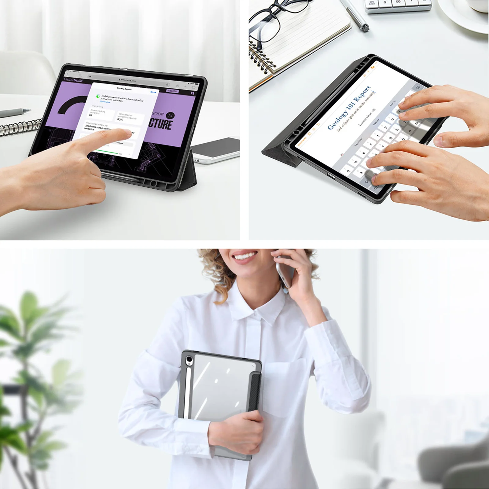Couro Clássico Smart Stay Back Cover com Pen Groove Capa para Samsung Galaxy Tab s9 fe Plus Acrílico e Tpu - Imagem 2