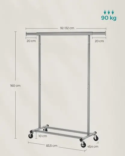 SONGMICS dresses stand, coat rack stand on castors, can be loaded up to 90 kg 5