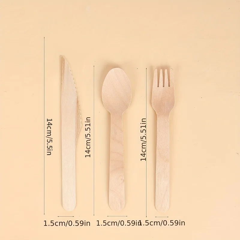 50PCS Disposable wooden spoon fork knife tableware wedding birthday coffee shop restaurant party tableware icecream dessert cake