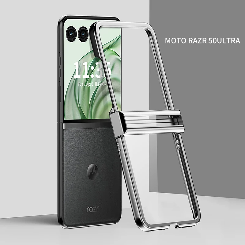 Ultra 5G Transparent Plating Case with Solid Color Hinge Protection and Anti-Scratch Cover