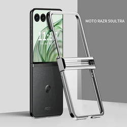 Ultra 5G Transparent Plating Case with Solid Color Hinge Protection and Anti-Scratch Cover for MOTO RAZR 50 ULTRA (Silver)