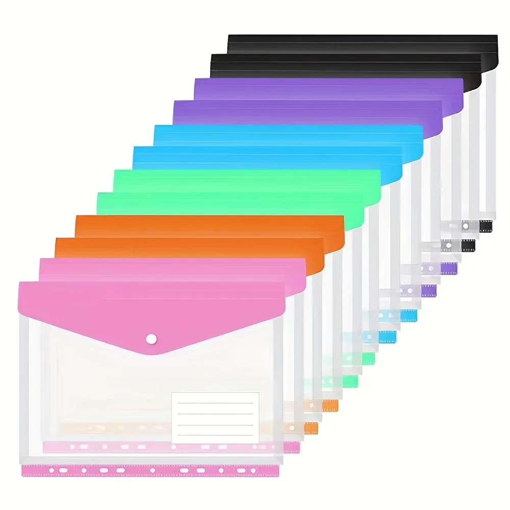6pcs A4 Binder Pocket Plastic Envelopes Front View
