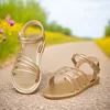 Students Golden Sandals 2025 Girls Romanesque Hollowed Out Breathable Children's Sandals Soft Soled Atmospheric Girls' Sandals 2