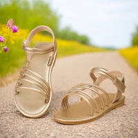 Students Golden Sandals 2025 Girls Romanesque Hollowed Out Breathable Children's Sandals Soft Soled Atmospheric Girls' Sandals 2