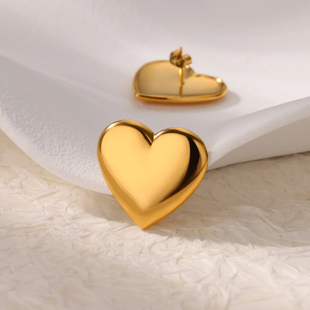 Heart Stainless Steel Stud Earring for Women Gold Color Chunky