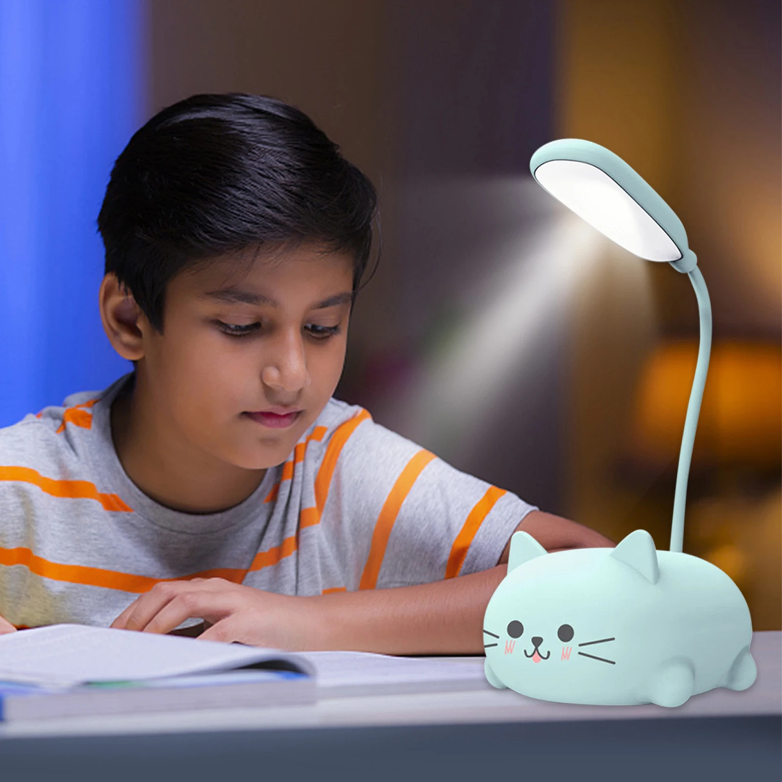 USB LED Table Light Foldable Cute Cat Eye Protection Lamp Rechargeable 400mAh Adjustable Gooseneck Kids Gifts for Bedroom Office 4