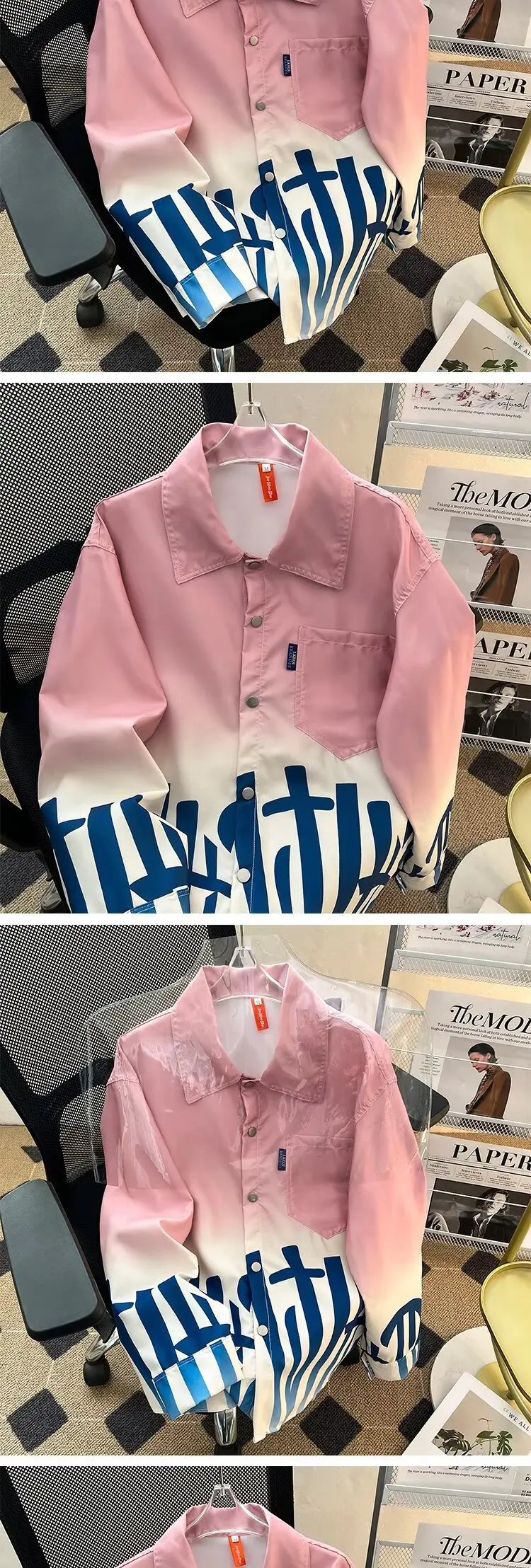 Blue Gradient Pleated Long Sleeve Shirt Detail