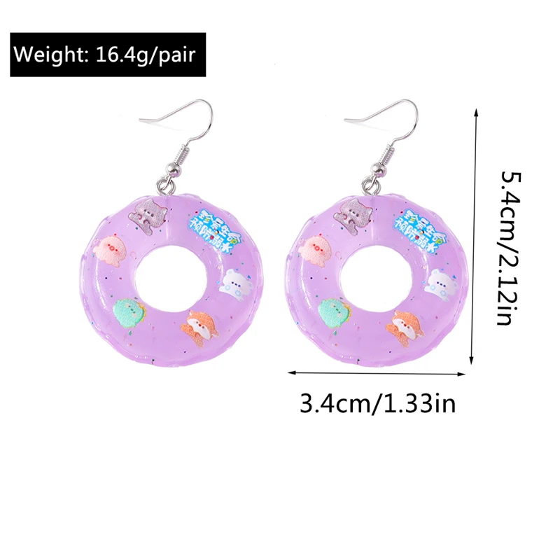 Women Girls Drop Earrings Fashion Candy Color Resin Swim Ring Party Festival Jewelry Gifts