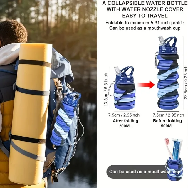 Silicone Foldable Water Bottle for Sports Leakproof BPA Free Water Bottle with Carabiner Collapsible Cycling Water Bottle 4