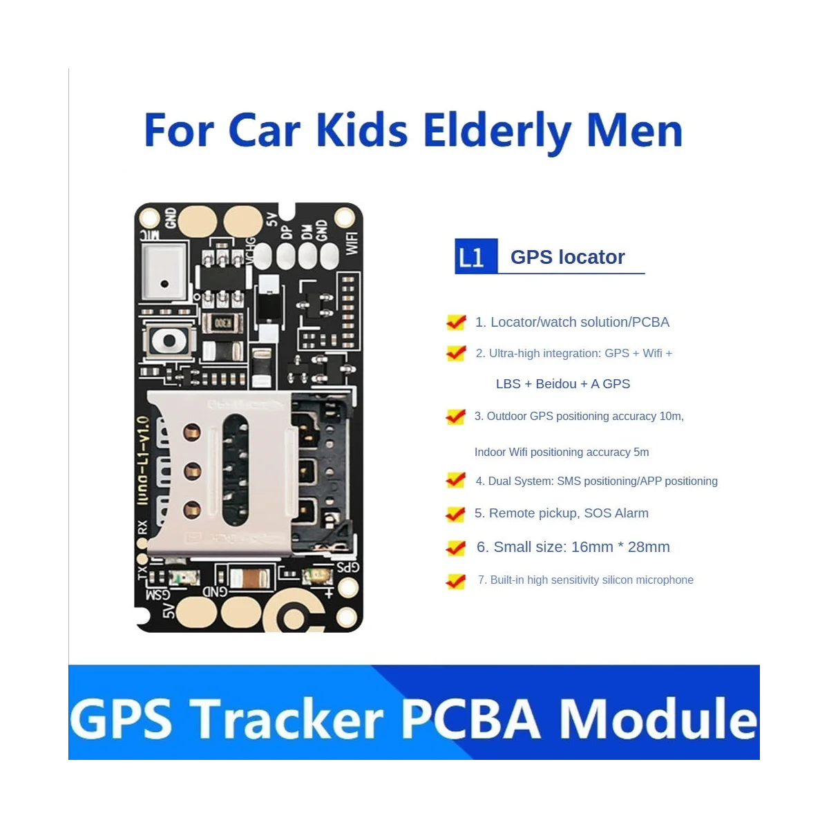 

GPS Tracker PCBA Module Real Time Tracking Locator Device for Car Kids Elderly Men Anti-Lost Recording Tracker