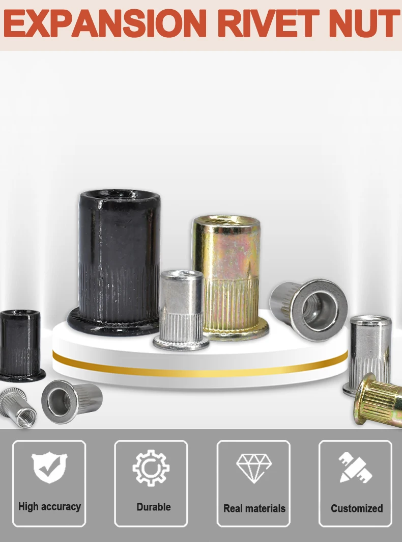 Description Picture 2 of itemM3 M4 M5 M6 M8 M10 304 Stainless/Carbon Steel/Zinc Pop Rivet Nut Flat Head Threaded Nuts Metal Aluminum Alloy Flange Rivet Nuts