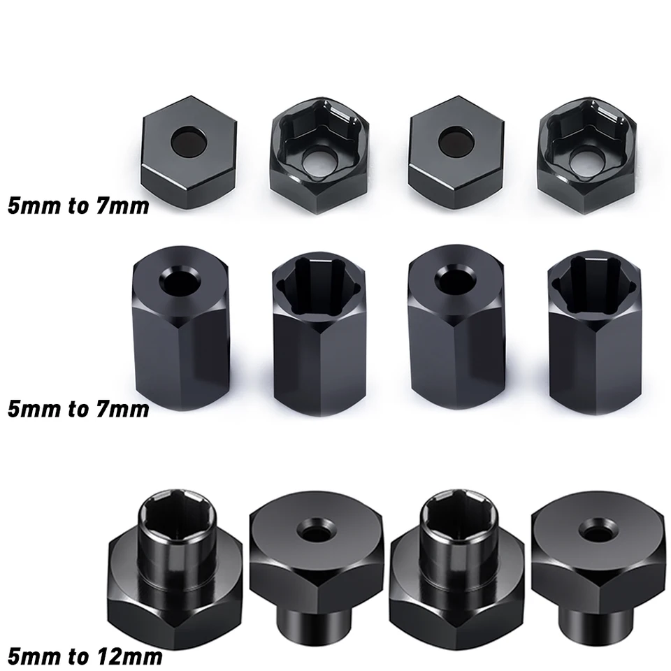 Lot De 4 Adaptateurs De Moyeu Hexagonal 5 Mm à 7 Mm (+10 Mm) Pour Camions RC WPL D12, SCX24 1/24