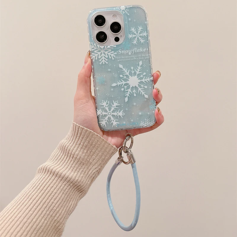 Winter Snowflake Clear Phone Case For iPhone 16 Pro Max 15 13 14 Shockproof Back Cover