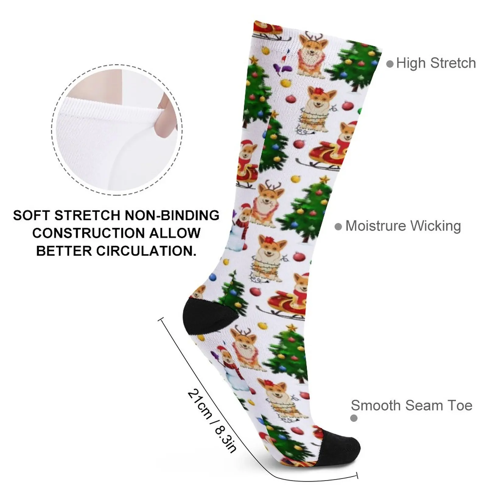 Corgis Christmas Pattern White Socks Socks with print Socks female