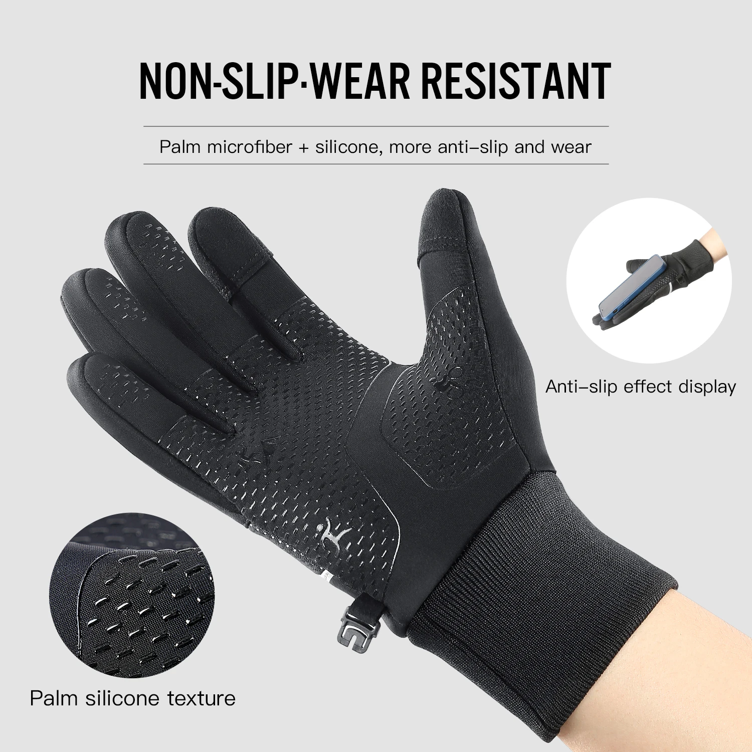 Kyncilor Winter Sports Cycling Skiing Gloves Black Warm Waterproof Touchscreen Nonslip Running Snowboard Motorcycle Gloves 5