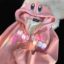 Devil Horn Japanese Y2K Print Anime Hoodies Zip Up Jacket Kawaii Cartoon Zip Up Oversized Sweatshirt Streetwear Students Couples