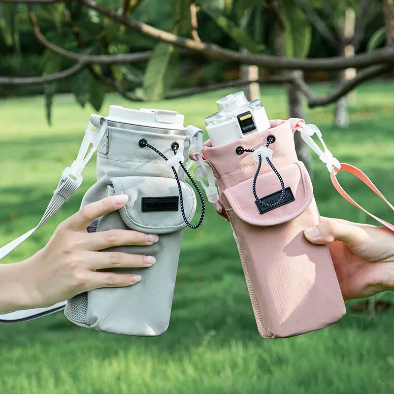 1PC Portable Water Bottle Bag With Phone Pocket Thermal Vacuum Mug Cup Sleeve Cup Insulated Protective Cover Strap Holder Pouch