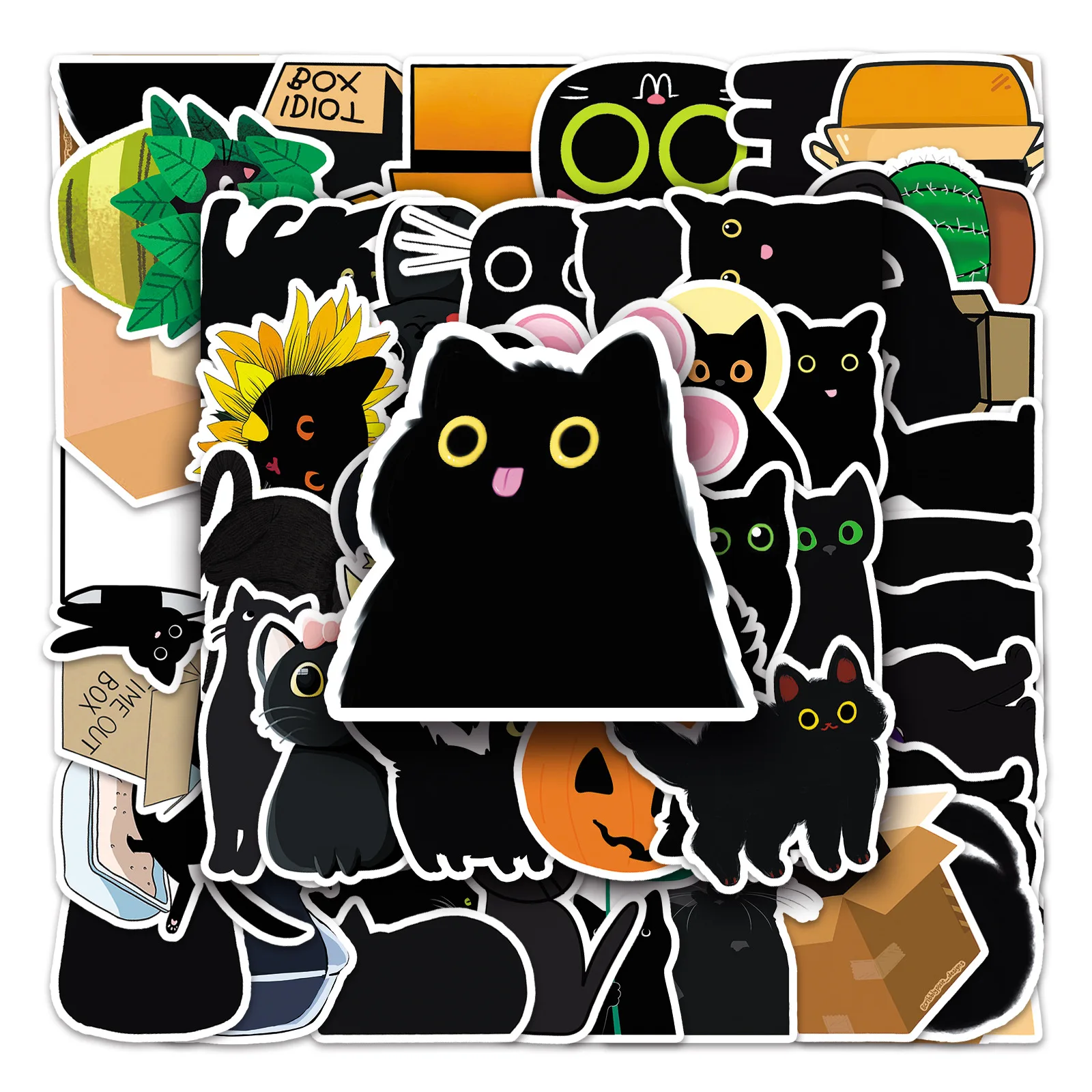 

10/30/50pcs Trendy Black Cat Graffiti Stickers Cross-border Cute Animal Children Stickers Diy Water Cup Suitcase Stickers Waterp