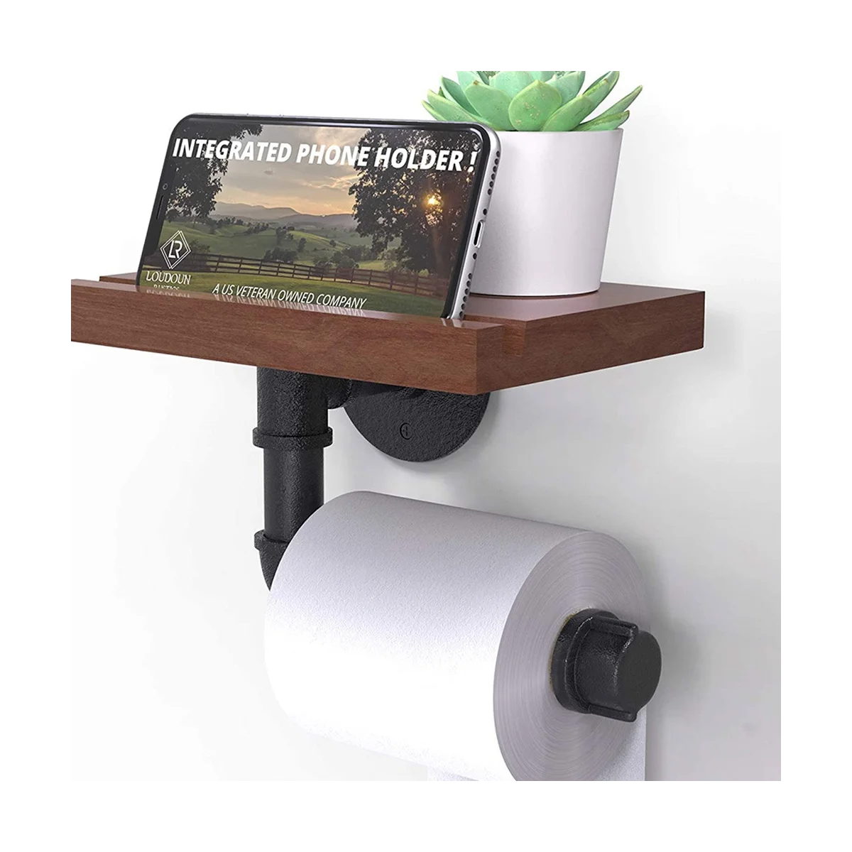 Rustic Industrial Toilet Paper Roll Holder Pipe Floating Holder Home/Bathroom Wall Mounted Shelf