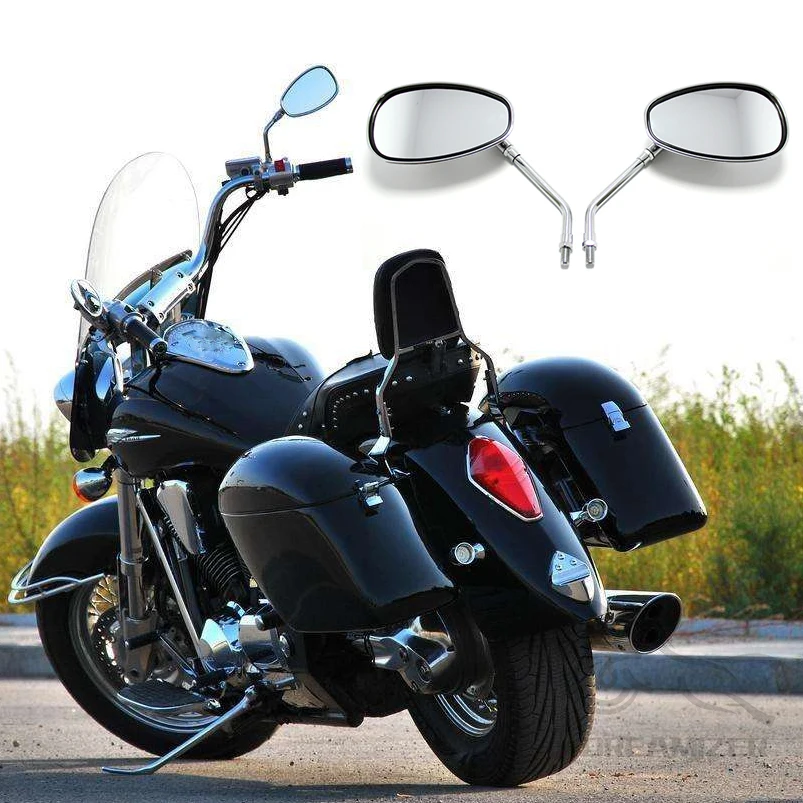 10mm-Universal-Chrome-Rearview-Mirrors-Motorcycle-Motocross-Scooter-E ...