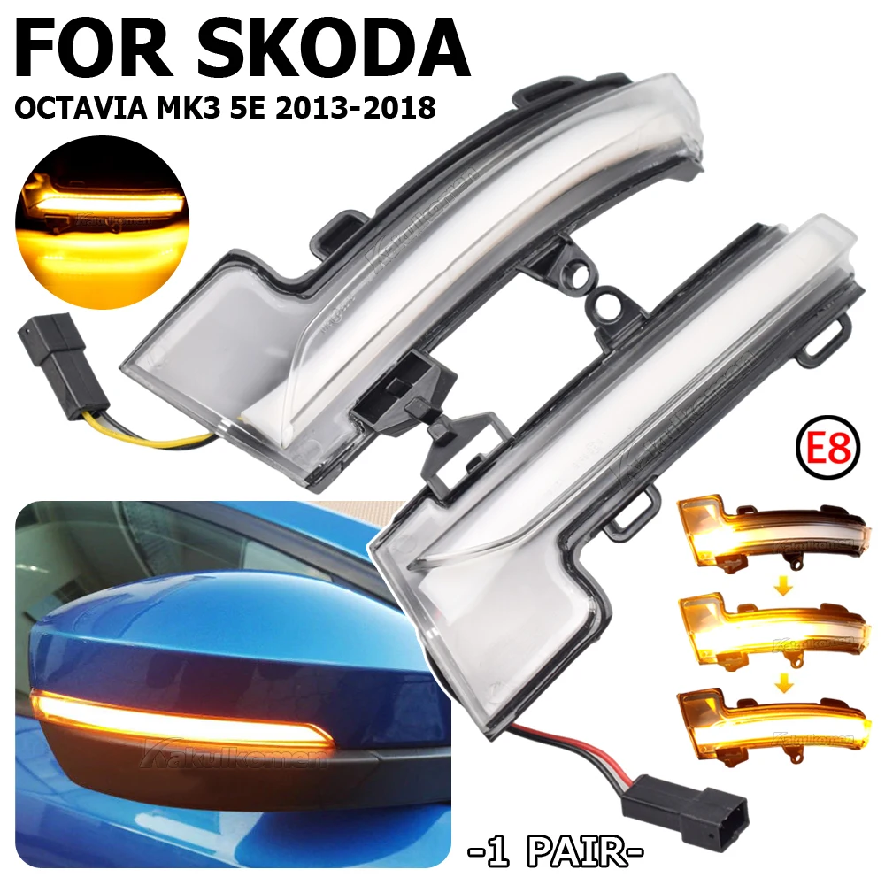2 Indicator Di Direzione A LED Hacreyatu Per Skoda Octavia MK3 5E (2013-2019) - Luci Frecce Laterali Per Specchietto, Gialle, Facili Da Installare