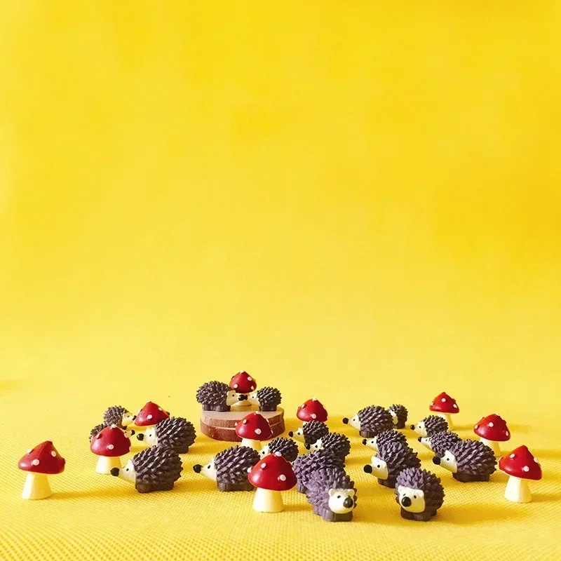 15Pcs Hedgehog with Mushrooms Cute Animal Fairy Garden Gnome Moss Terrarium Crafts Home Decor Diysupplies Figurine