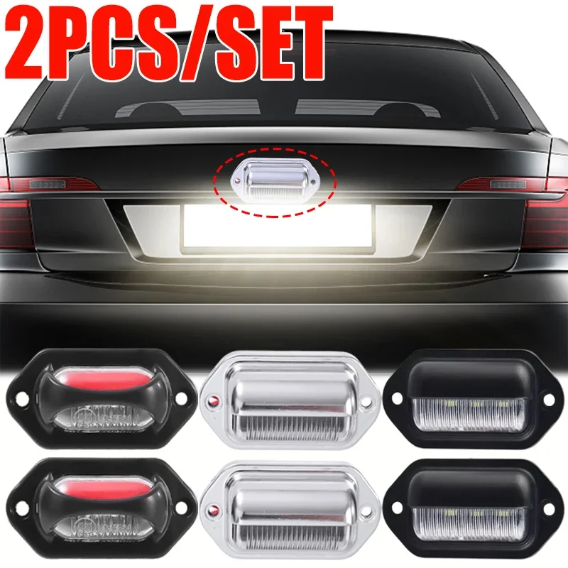 

2style 6 LED Car Truck License Plate Lights Truck RV Trailer Van Tail Lamp Waterproof Signal Lamp White Lighting Bulbs 12-24V