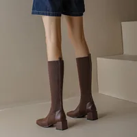 Women Knitted Long Boots  Autumn Winter New Knee High Socks Shoes Woman Fashion Slip on High Heels Retro Elastic Botas Mujer - Image 6