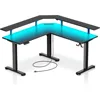 Standing Desk L Shaped with LED Light and Power Outlet, Electric Height Adjustable Desk with Monitor Stand, Sit Stand Up Desk 1