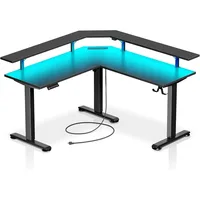 Standing Desk L Shaped with LED Light and Power Outlet, Electric Height Adjustable Desk with Monitor Stand, Sit Stand Up Desk 1